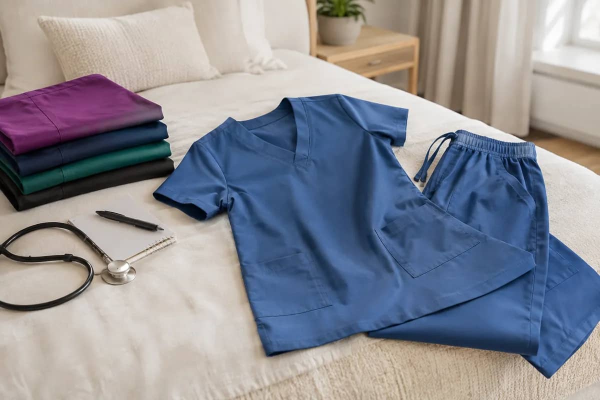 Scrub sets, tops and pants: how to build a week